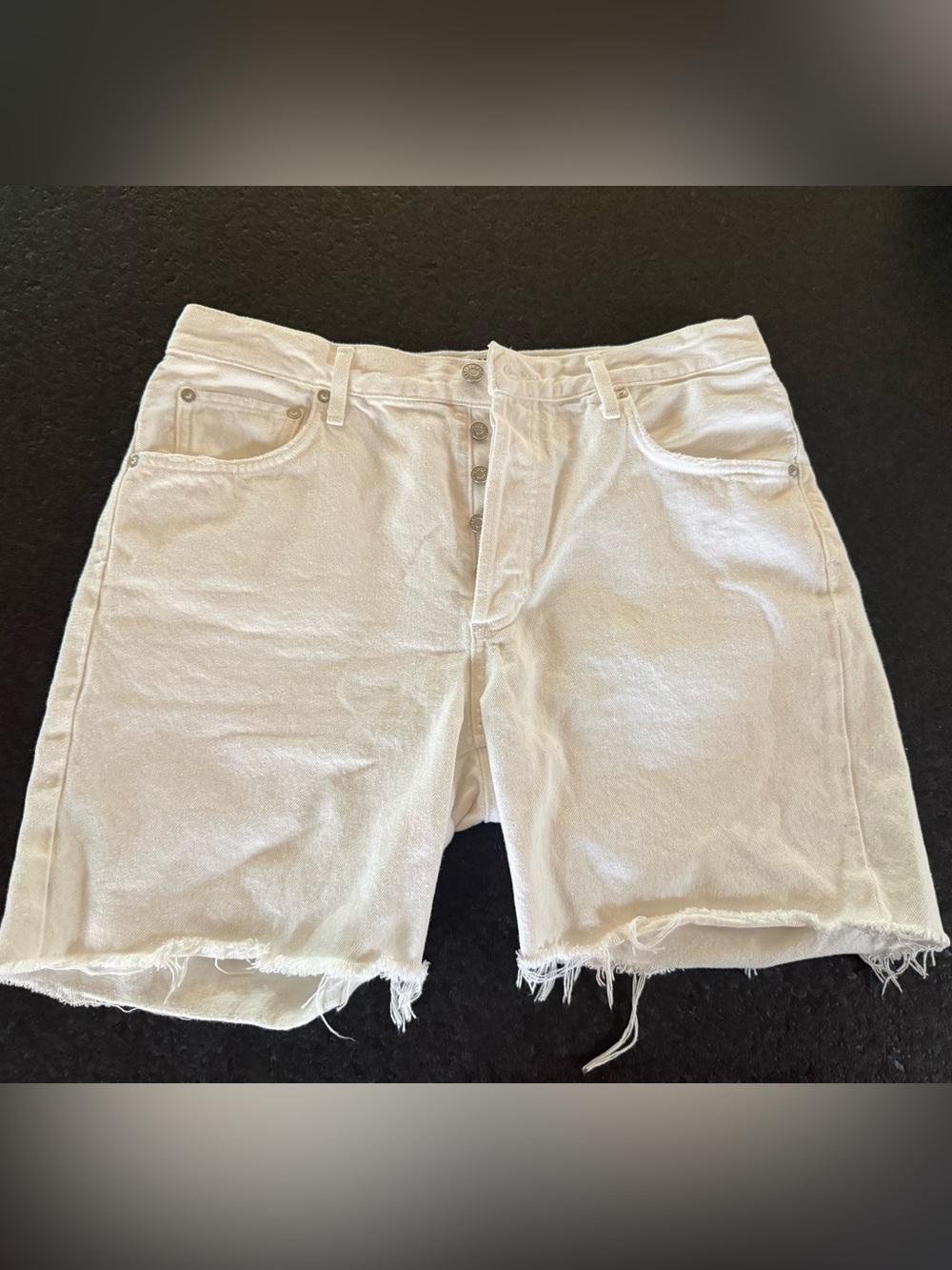 Agolde White High-Rise Button-Fly Jean Shorts, size 30